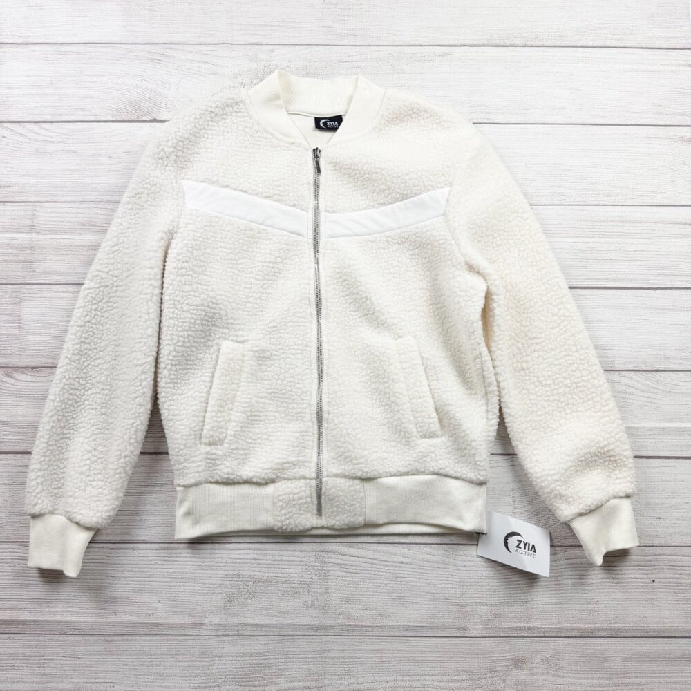 NWT Zyia Active White Flying V Fleece Jacket XS - Picture 1 of 8